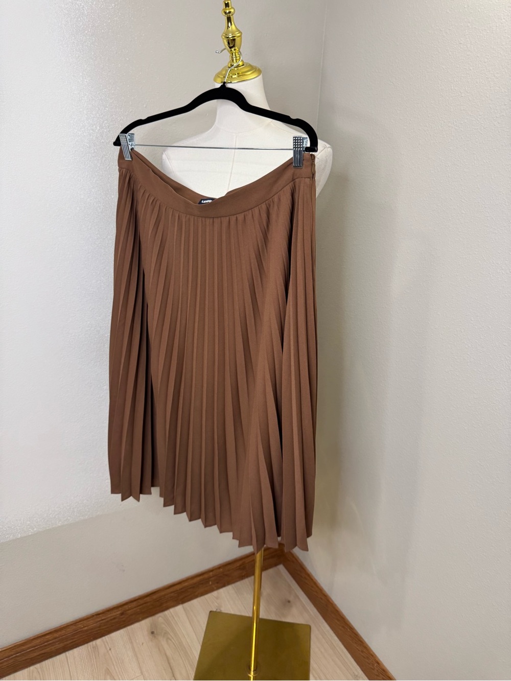 Lands’ End Women’s Size 14 Brown Pleated Midi Skirt Accordion Pleats